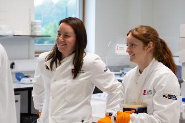 Senior Research Assistant Ashleigh Lister on the left, with PhD researcher Charlotte Utting on the right.